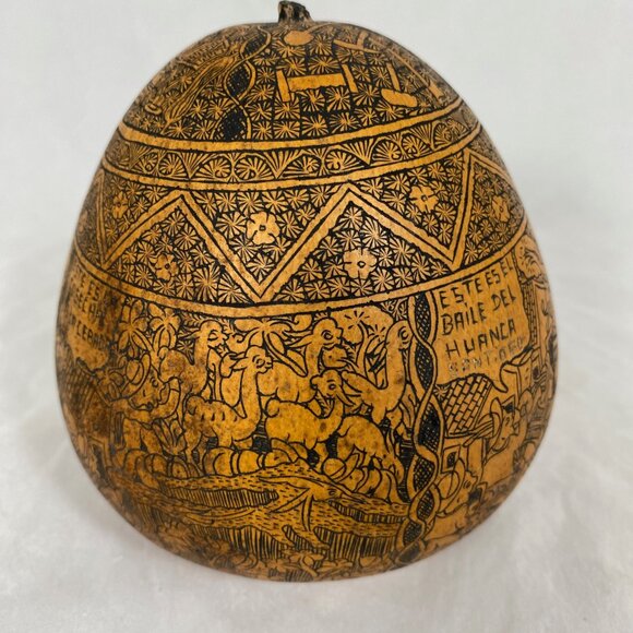 Vintage Hand Carved Peruvian Gourd Folk Art Rattle - Picture 3 of 14